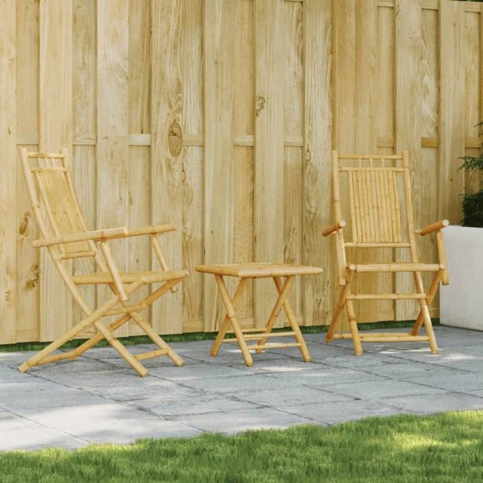 vidaXL Ensemble de bistro 3 pcs bambou ensemble de bistro de jardin ensemble de balcon ensemble de meubles dextérieur 3278523