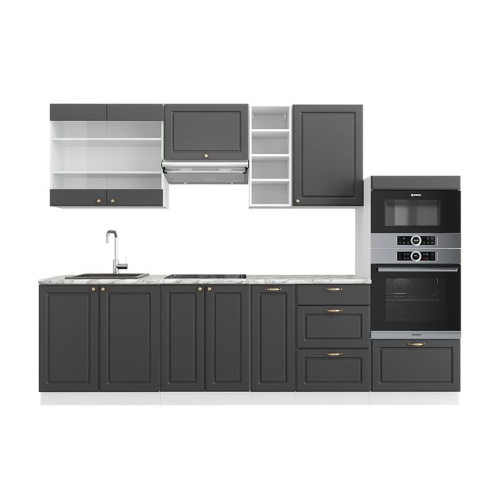 Cuisine intégrée Fame-Line Single style rustique 200cm chêne anthracite or Vicco
