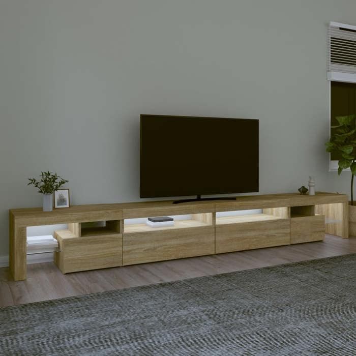 Meuble TV - Banc TV - Table TV - avec lumières LED - Chêne sonoma - 290x365x40 cm - T142