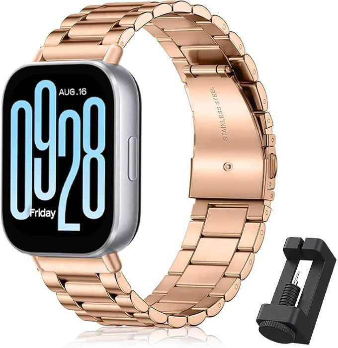 Métal Remplacement Bracelet Compatible pour Xiaomi Redmi Watch 5 Active/5 Lite Acier Inoxydable Bande Résistant à lusure Or rose