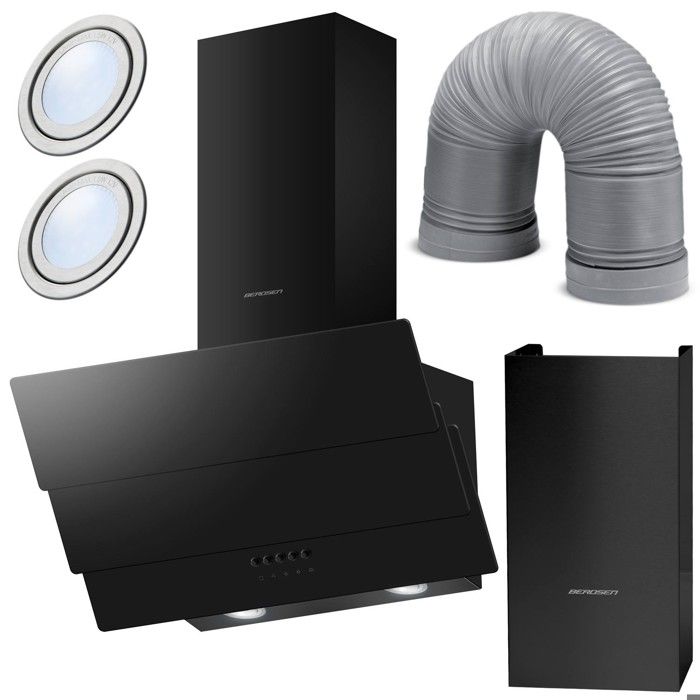 Hotte aspirante cheminée - JANSHOP - Berdsen BT-212 - 60 cm - Noire - Verre trempé - Éclairage LED - 350 m3/h