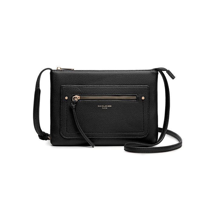 David Jones - Sac Bandoulière - Sacoche Plate Cuir PU Femme - Noir