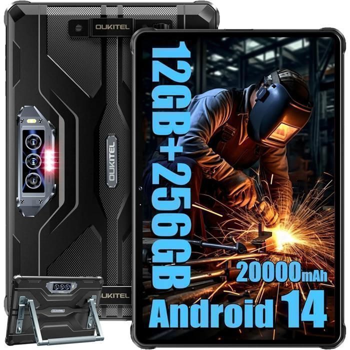 OUKITEL RT8 Tablette Incassable 20000mAh 12GO+256GO 11 Pouces FHD+ Tablette Tactile 48MP Caméra Double SIM 4G NFC IP68&IP69K - Noir