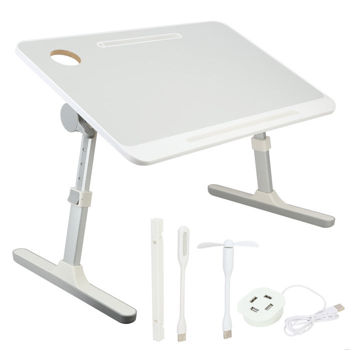 Table de Lit réglable et Portable avec un ventilateur USB et une petite lampe 60x40cm - Agrent - Curfair