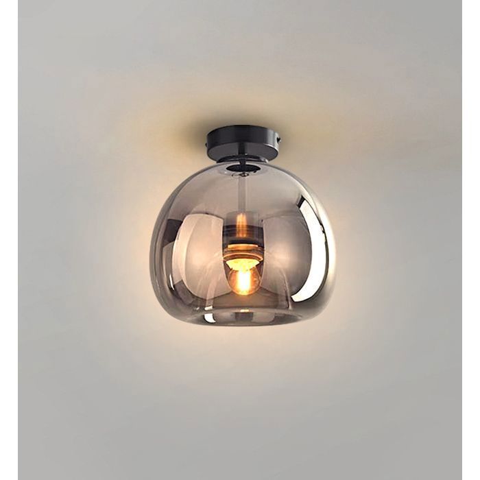 SNOGOLD Plafonnier Industriel en Verre Fumé E27 Luminaire Vintage Plafonnier Globe Semi-Encastré Éclairage du Milieu du Siècle