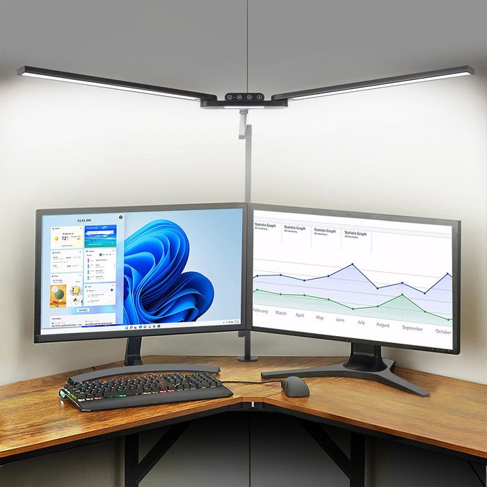 Lampe de Bureau Double Tête 3 barres lumineuses Avec Bras Articulé 360° 5 Températures Gradation Auto Mode mémoire Pour Bureau