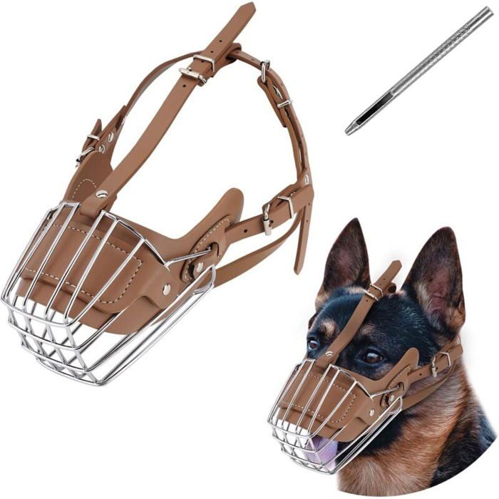 Comparer les prix de Muselière pour chien panier en métal pour chien laisse en cuir réglable et respirante pour chien convient aux grands chiens de