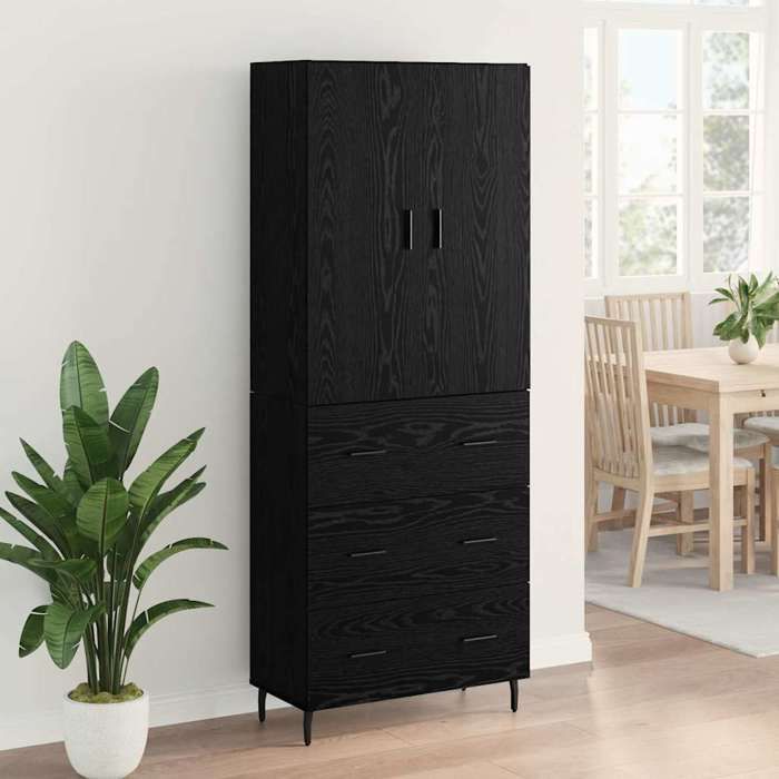 Haut armoire avec tiroir - vidaXL - Chêne noir - 69 5x34x180 cm - Bois aggloméré et verre - Avec tiroir