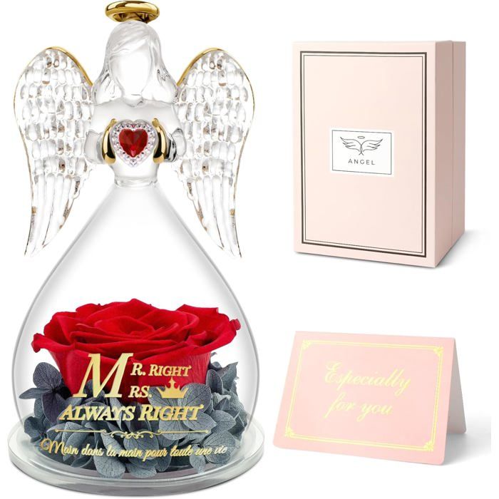 Rose Eternelle Ange Cadeau Anniversaire FemmeCadeaux de Mariage pour CoupleFleurs Eternelles sous Ange Gardien Idée Cadeau