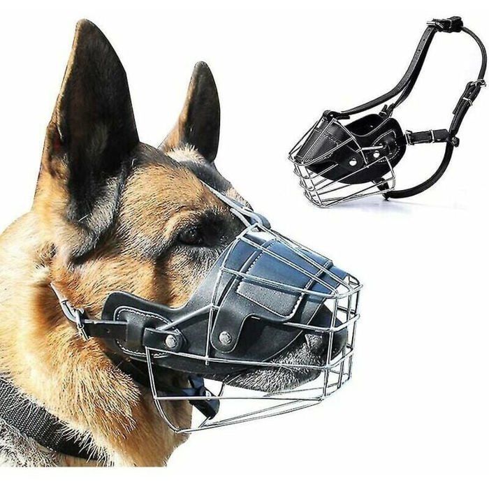 Muselière en cuir pour grands chiens - MICH - Noir - Fer - Taille M - Circonférence arrière 30 cm