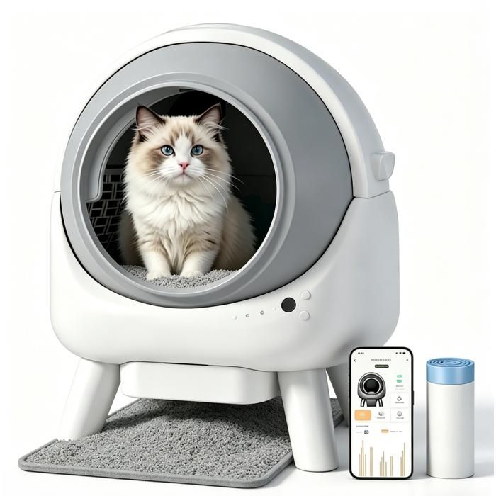 Litière Chat Autonettoyante 80L Bac à Litière pour Chat Alerte IntelligenteMoniteur de SantéDésodorisant IoniqueContrôlé Via APP