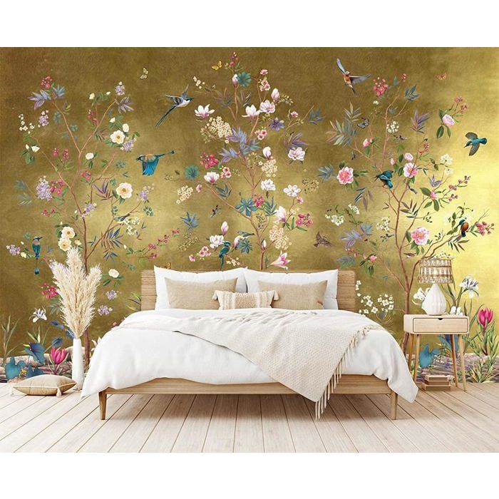 Papier Peint Panoramique Oiseau Et Fleur Style Vintage Papier Peint ...