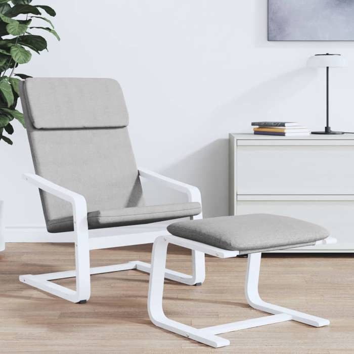 Promo 2026Petit fauteuil/chaise de salon - SOLOMON - Repose-pied Gris clair 51x41x40 cm Tissu - S4318492
