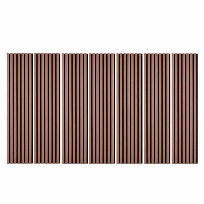Lot de 7 panneaux muraux à tasseaux bois – DECOON – 120 x 30 x 1 9 cm – Pack tête de lit – Lamelles terracotta – Feutrine – 2 52 m²