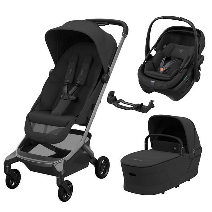 MAXI COSI - Poussette Trio Fame Cabin + Siège auto Coral Slide Pro + Nacelle Cabin Cot Onyx Black