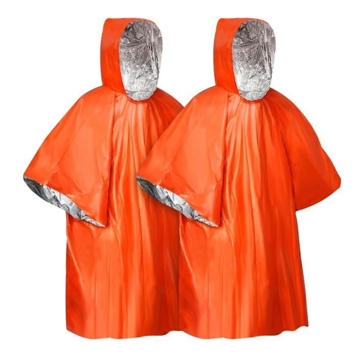 Poncho de Survie durgence Lot de 2 Sac de Couchage Thermiques en Mylar avec Capuche Thermique Imperméable Orange-10 SORTIE DE BAIN