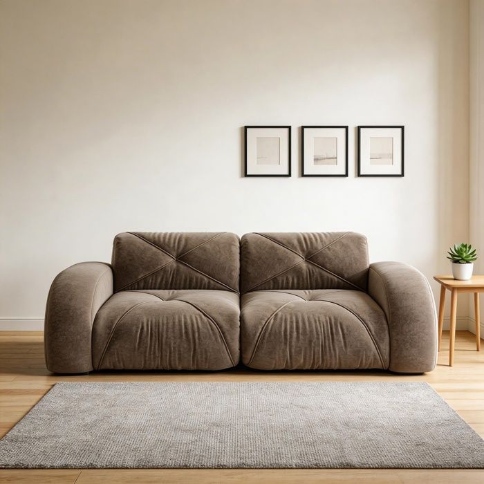 Canapé modulaire 2 places - Sans structure - Mousse 32D - Tissu chenille marron - Assise ultra-profonde