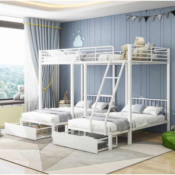 Lit superposé triple Blanc 246 x 206 x 1778 cm convertible en 3 lits séparés 2 tiroirs métal