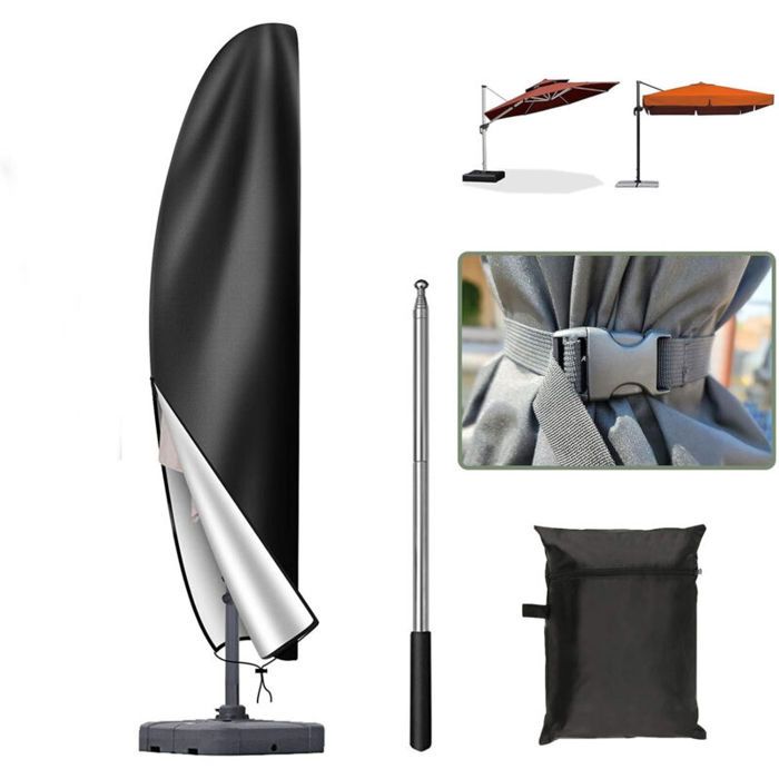 Housse Parasol Deporte 3x3Bâche Parasol Déporté Imperméable en 420D Tissu OxfordAnti-UV Housse de Protection265x407050cmNoir