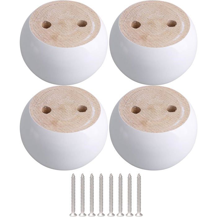 Ensemble de 4 pieds de meuble ronds en bois deucalyptus blanc 8 x 8 x 5 cm