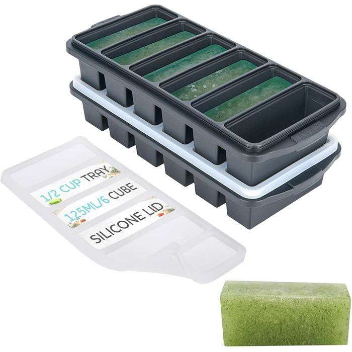 Bac À Congélation En Silicone Avec Couvercle Étanche 125 ml Lot De 2 6 Compartiments Moule Portions Pour Sauces