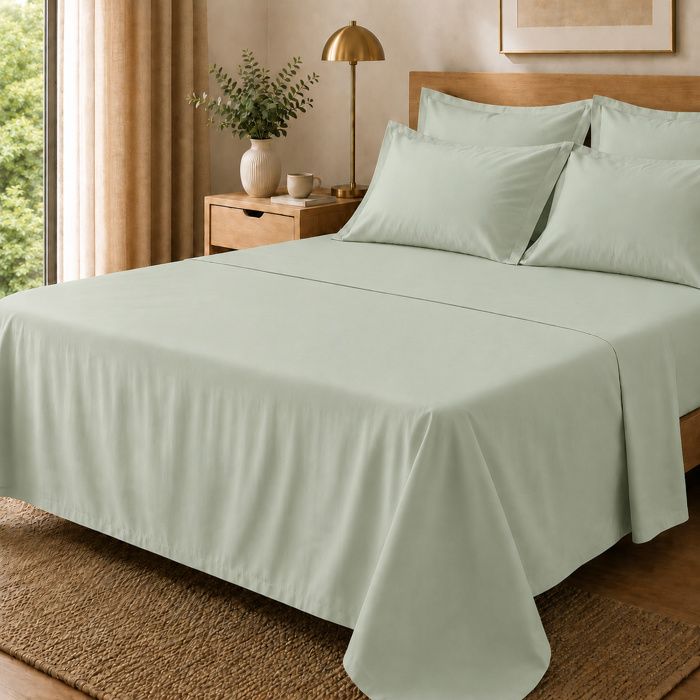 Drap Plat Percale 240 x 300 cm – Pur Coton Peigné Longues Fibres 80 Fils/cm² - Vert deau