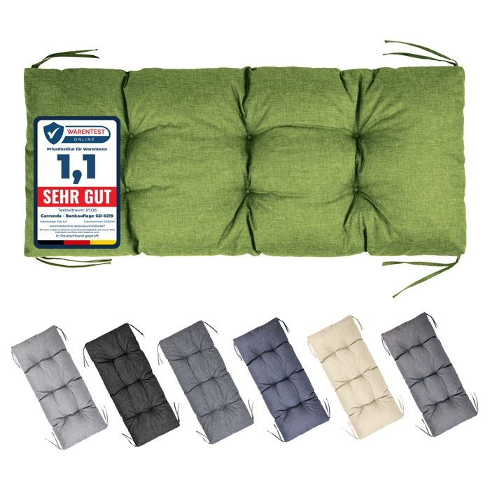 Garronda Coussin de Banc Matelassé Extérieur 120x50 cm Imperméable Épais 10 cm avec Cordons GD-0219 Vert
