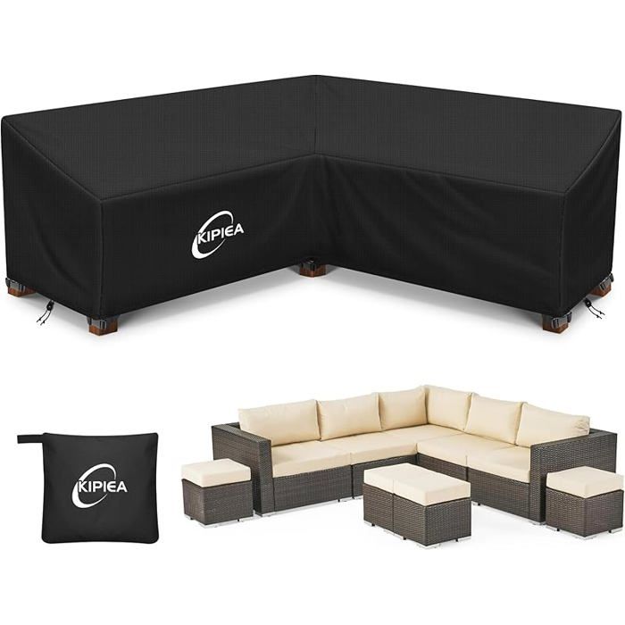 Protection canapé forme V 292x292x85x78cm Oxford 420D étanche pour coin salon extérieur