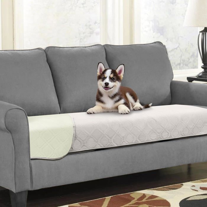 Housse de canapé imperméable et antidérapante - 76 x 190 cm - protection lavable en machine couleur crème idéale avec animaux