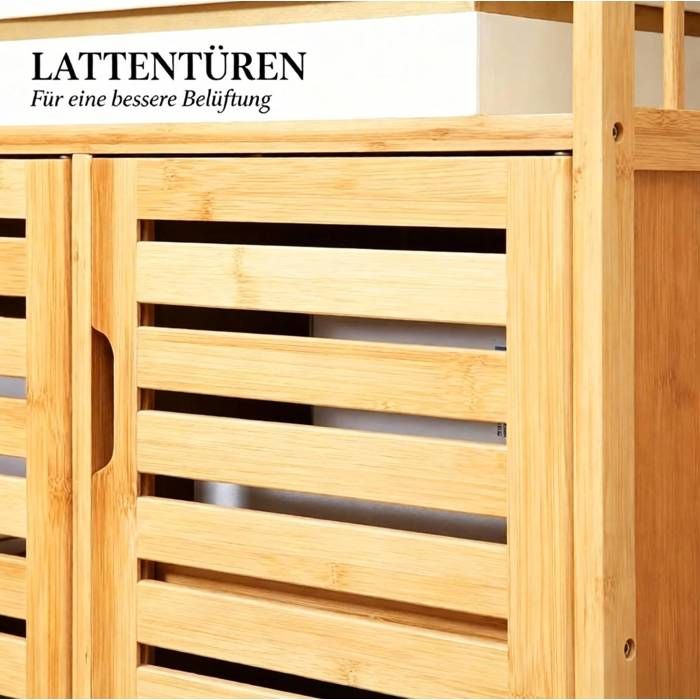 Buffet bas EVRYAE 100 x 35 x 82 cm en bambou naturel portes à lattes meuble de rangement