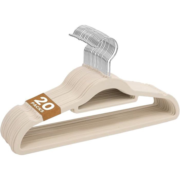 Lot de 20 cintres en Velours antidérapant pour vêtements cintres Peu encombrants pour Adultes avec Organisateur Crème