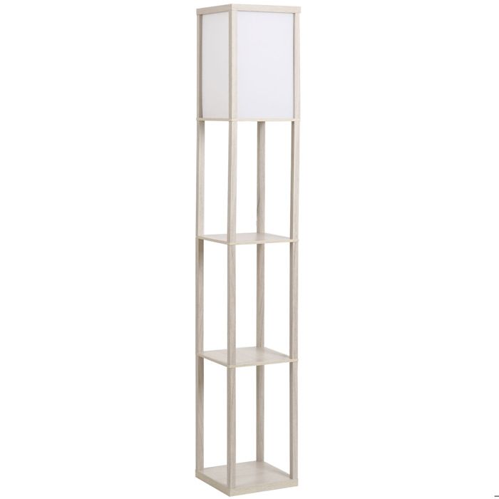 SENVIRO lampadaire avec 3 étagères 26 x 26 x 160 cm douille E27 40 W max MDF et acrylique blanc