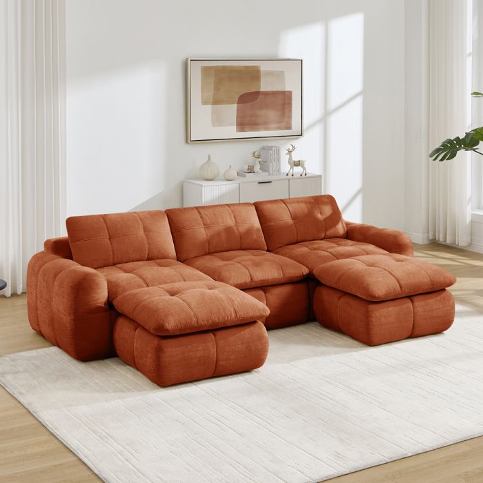 Canapé modulable Compressé dangle 3 places-Canapé lit convertible en forme de Umousse haute densité 32DOrange