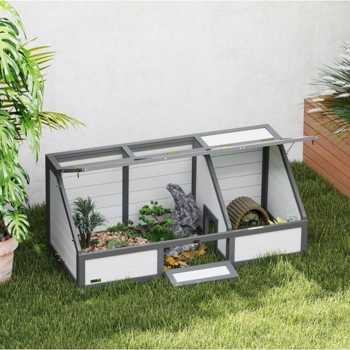 Enclos tortue extérieur en bois et acier galvanisé – sans fond – blanc – 120 x 55 x 50 cm