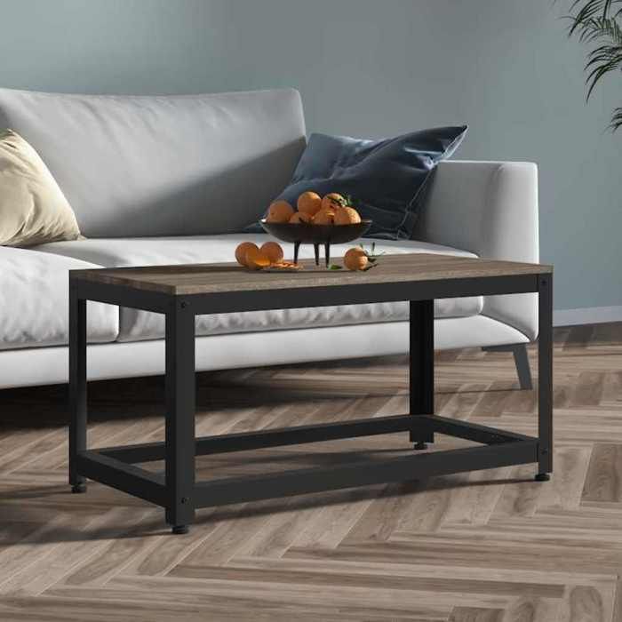 Table basse/Table dAppoint – Table de Salon Moderne - Petit meuble - Gris et noir 90x45x45 cm MDF et fer&01_67