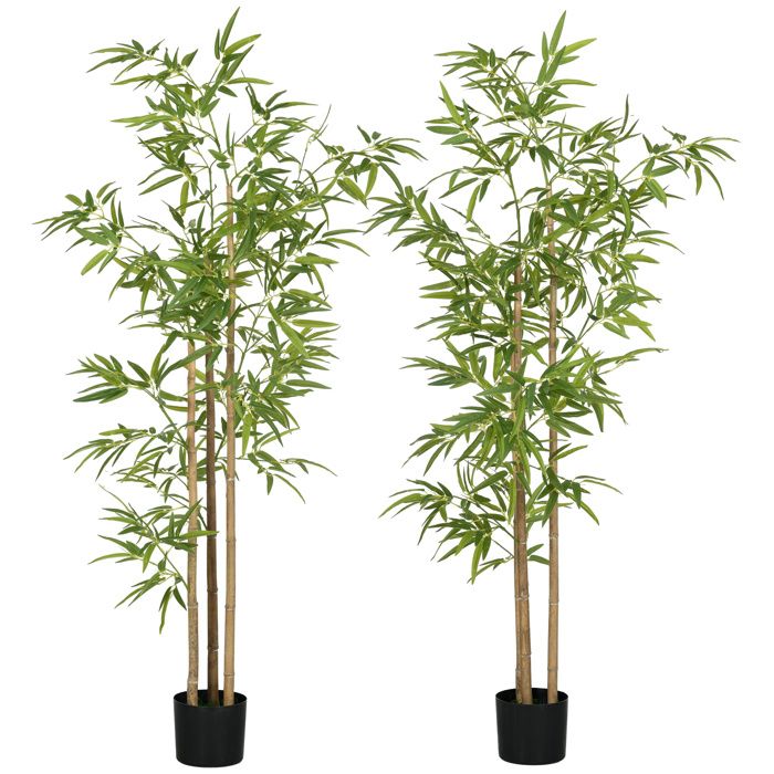Plante artificielle lot de 2 bambous 180 cm - bambou artificiel avec pot inclus - grande fausse plante intérieur - Vert