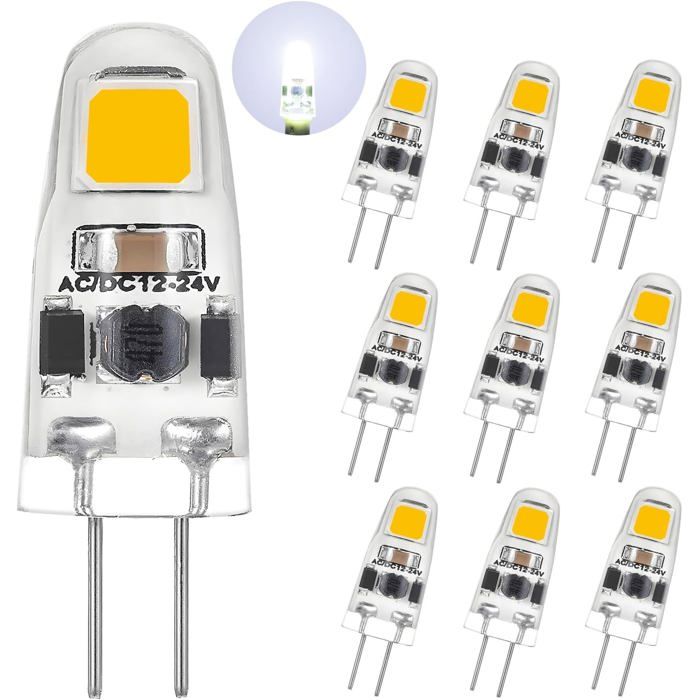 Lot de 10 ampoules LED G4 intensité variable - blanc froid 6000K 1.2W AC/DC 12-24V éclairage sans scintillement 125LM