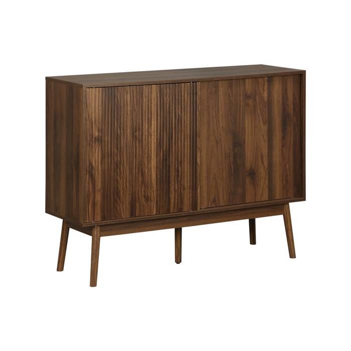 Buffet de rangement décor bois de noyer. 2 portes coulissantes. buffet haut. vaisselier. L 115 x l 39.5 x H 90cm - Linear Buffet de rangement décor bois de noyer. 2 portes coulissantes. buffet haut. vaisselier. L 115 x l 39.5 x H 90cm - Linear