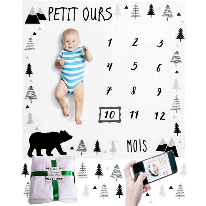 Couverture Etape Bebe Petit Ours Cadeau De Naissance Babyshower Idee Original Cadeau Bebe Photographie Bebe Mois Cdiscount Puericulture Eveil Bebe