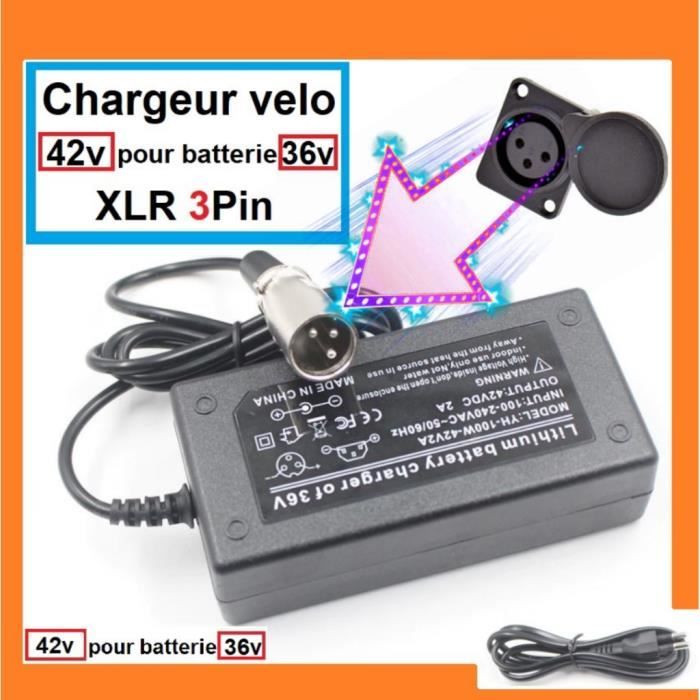 Chargeur vélo 36v XLR pour vélo électrique [3 PIN] Chargeur 42v pour batterie 36v [Verifiez avant d'acheter]
