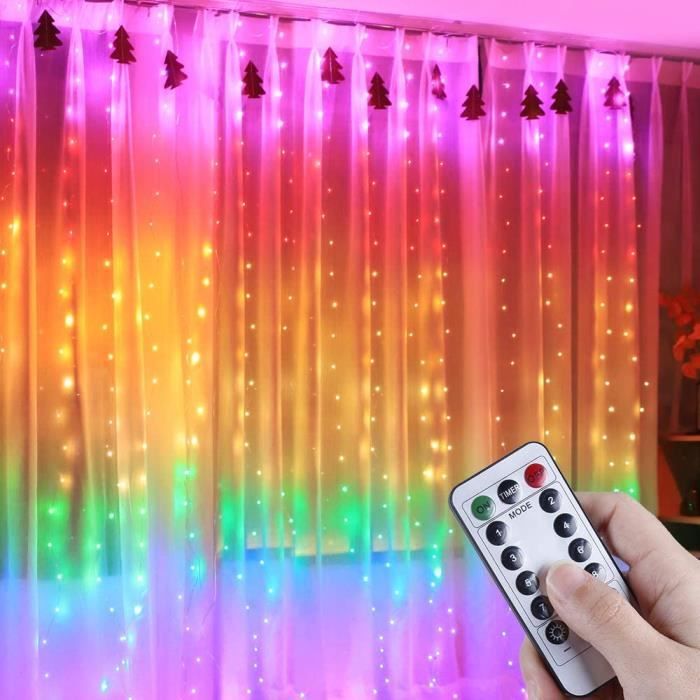 Guirlande lumineuse USB multicolore avec 120 LED - 8 modes et télécommande  - Rideau
