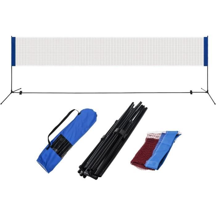 Relaxdays Filet de Badminton, réglable Jusqu’à 225 cm, avec Support, Sac de Transport, Jeux, Noir - Bleu