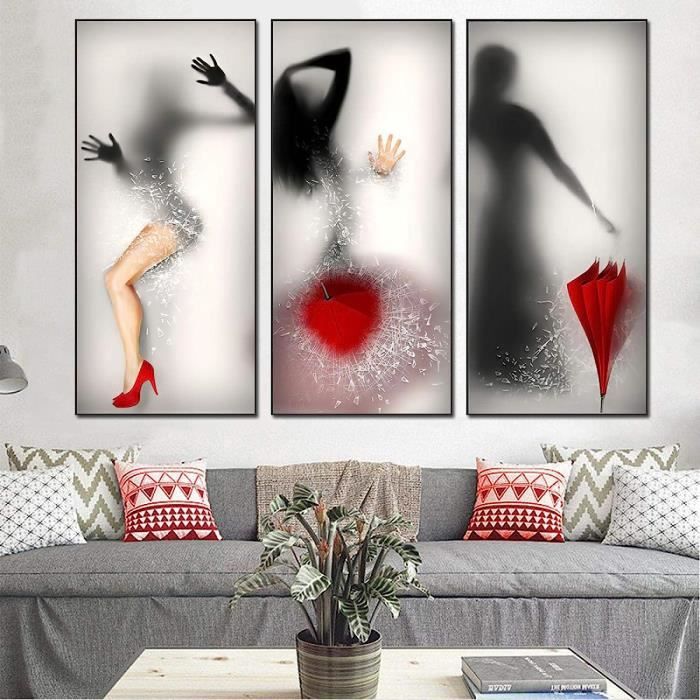 Jolie fille derrière une vitre avec parapluie rouge femmes toile peinture  mur art affiches et impressions décor maison photos 40x80c - Cdiscount  Maison