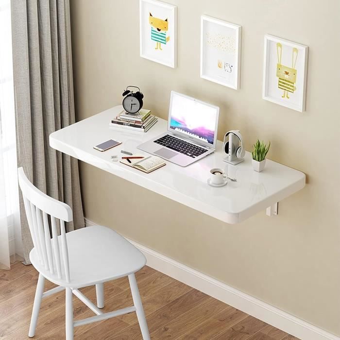 Table Murale Pliante En Bois Massif - Bureau, Repas, Espace Gain De Place Pour Cuisine, Salon, Chambre