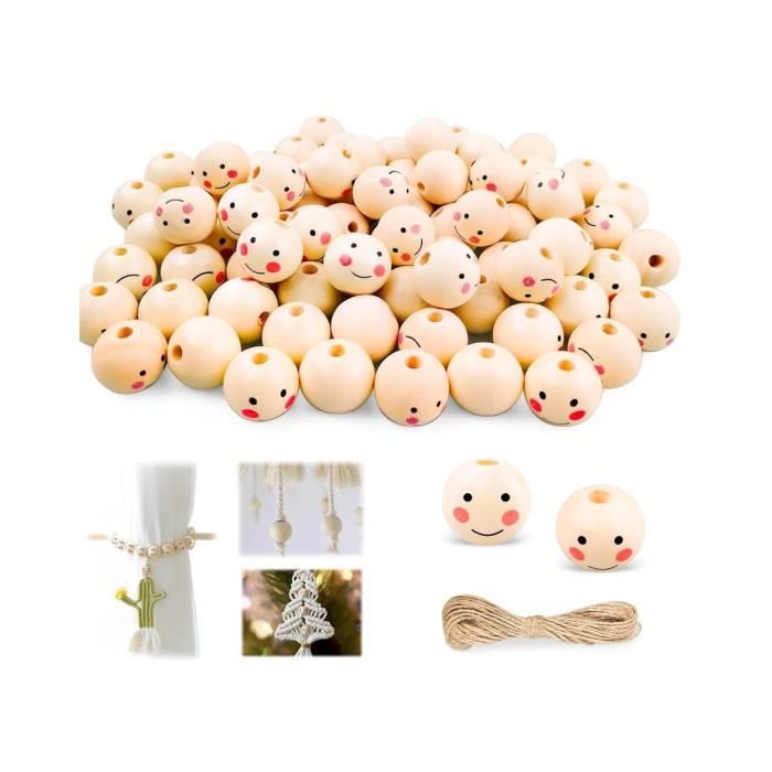 305 Perles En Bois Naturel - Kit Créatif Avec Cordes Et Anneaux - DIY Bracelet, Déco