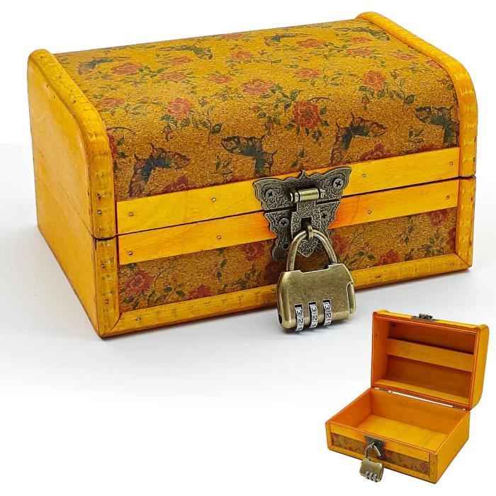 Coffre En Bois Trésor Pirate Avec Cadenas à Code – 24 X 17 X 9.5 Cm – Cadeau Enfant Pour Anniversaire, Noël
