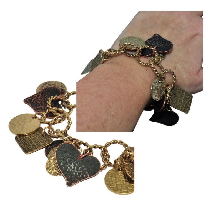 Bracelet Fantaisie Extensible - Perles Et Cristaux Couleur Cuivre - Occasion Déco Bohème