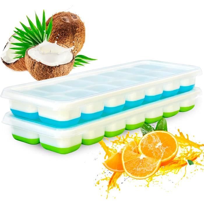 Lot De 2 Bacs à Glace 1,5 L – Réutilisables, Avec Couvercle Silicone, Sans BPA – Pour Glace Maison, Yaourt, Stockage