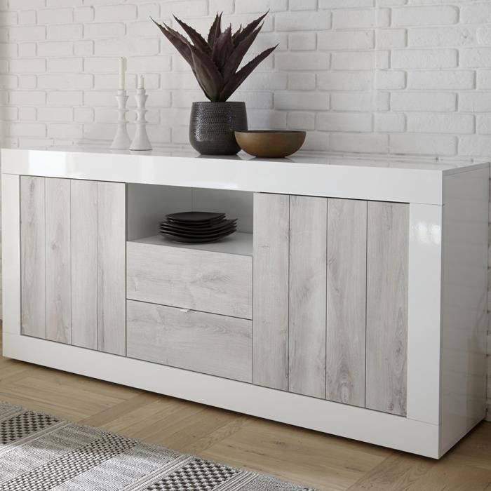Bahut Blanc Laqué 140 Cm Buffet Blanc Laque Et Couleur Pin Moderne 180 Cm Mabel 3 L 180 X P