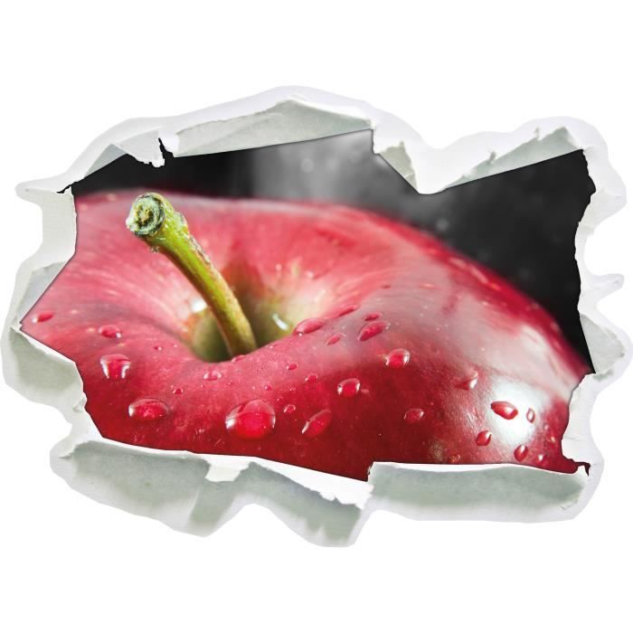 pomme rouge vif avec des gouttes d eau noir blanc taille d autocollant mur 3d de papier 62x45 cm decoration murale 3d stickers m cdiscount maison